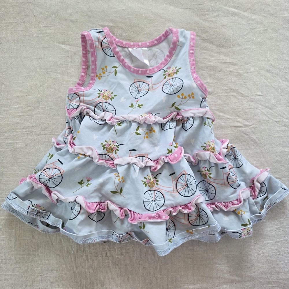 Stitchy Fish Bicycle Print Full Circle Dress Pink Accents 9 Months Baby Girl